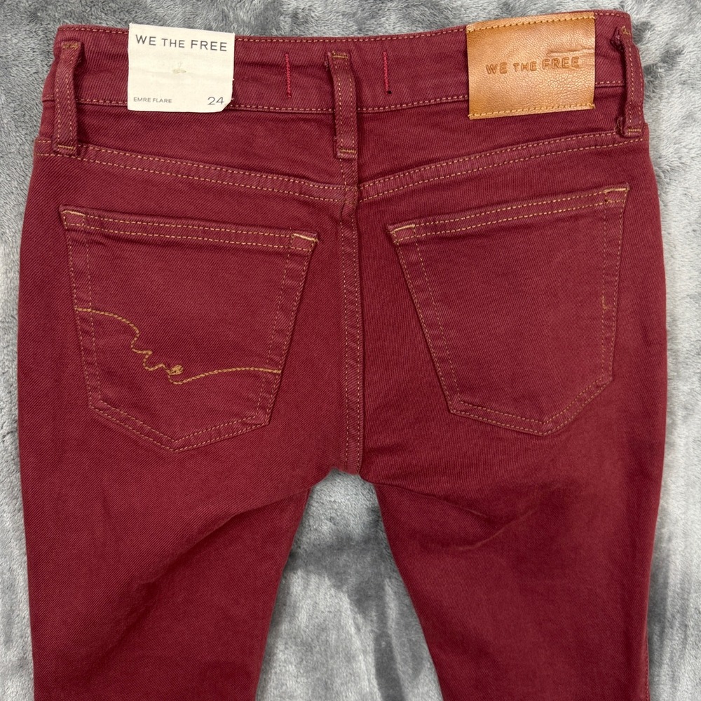We The Free Flare Jeans Womens 24 Burgundy Raw Hem Bell Bottom New Boho Hippie - Picture 10 of 10